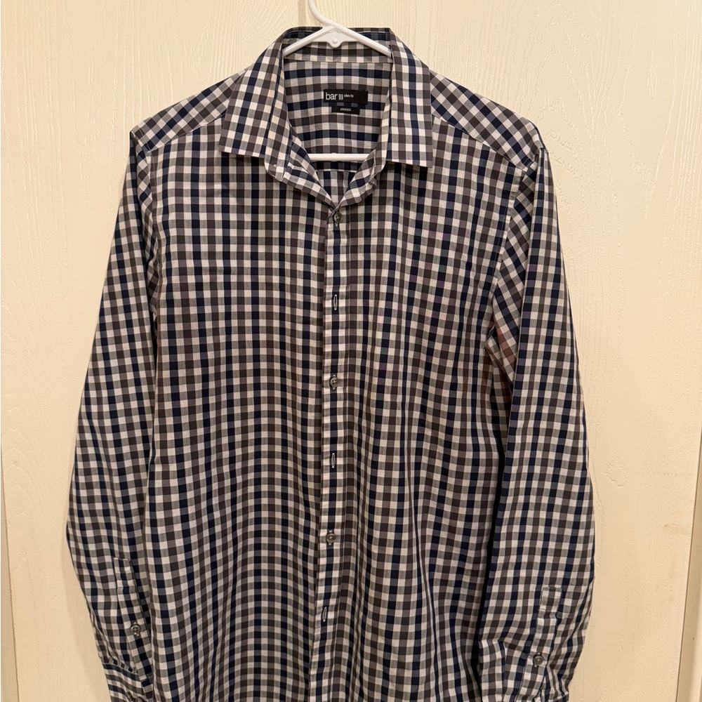 Bar III Black and White Plaid Button Down Shirt